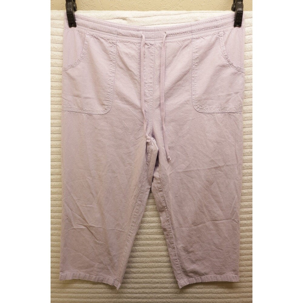 BASIC EDITIONS LAVENDER STRIPED SEERSUCKER ELASTIC WAIST PULL-ON CAPRI PANTS M